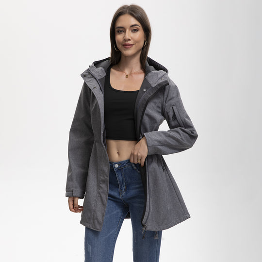 Damen nan funktionaler Softshell-Parka mit Teddyfleece-Futter, Kapuze und Taillenzug EB