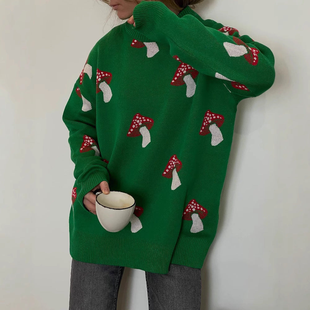 Damen Pullover mit verspielten Pilzstickereien EB