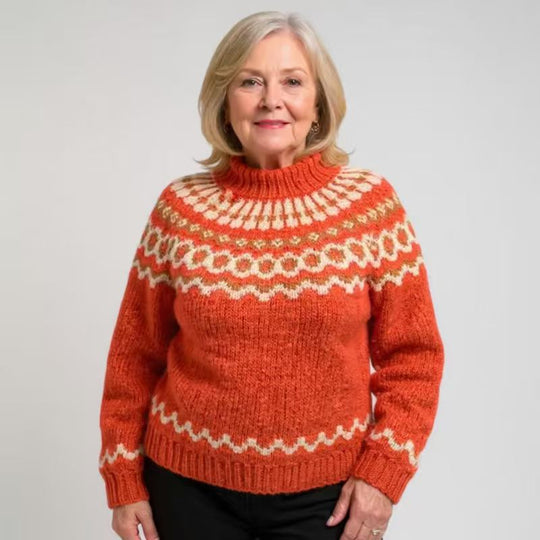 Damen nan kuscheliger Norweger-Strickpullover mit Stehkragen und Oversize-Passform EB