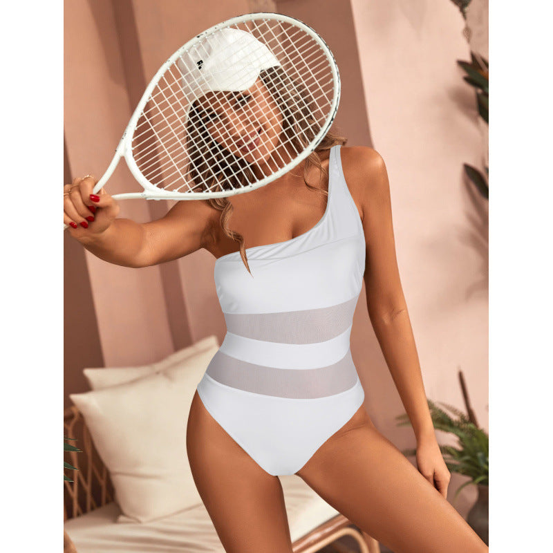 Damen Einseitiger Badeanzug mit modischem Cut-Out und transparenten Einsätzen EB
