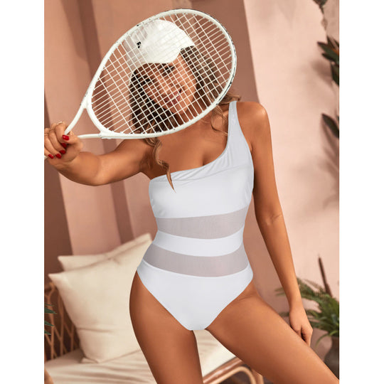 Damen Einseitiger Badeanzug mit modischem Cut-Out und transparenten Einsätzen EB