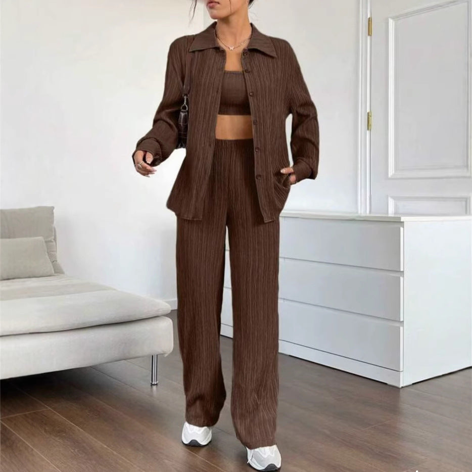 Damen Elegantes Set aus gestreifter Bluse und lockerer Hose EB