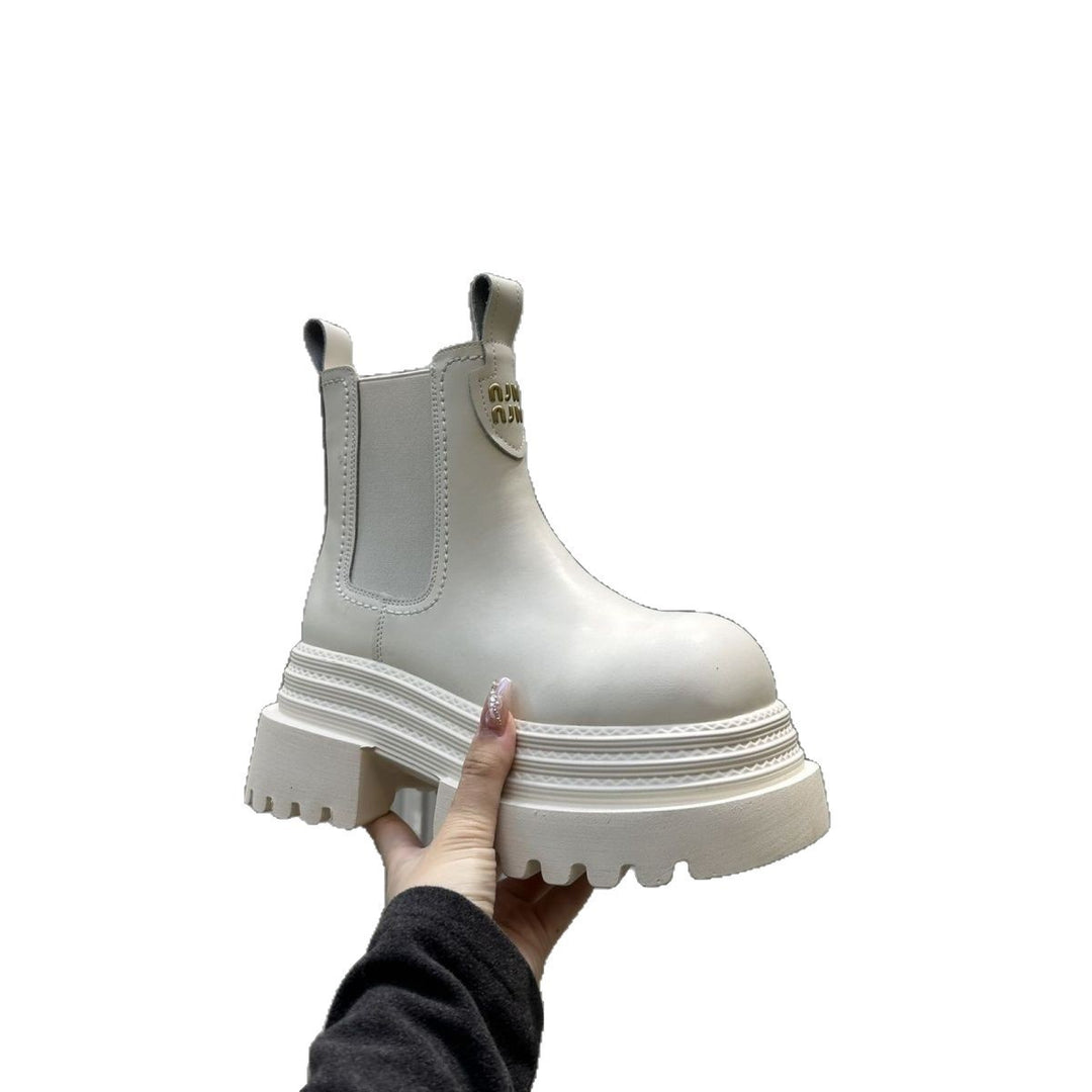 Damen Modische Chelsea-Boots mit Plateau und elastischen Einsätzen EB