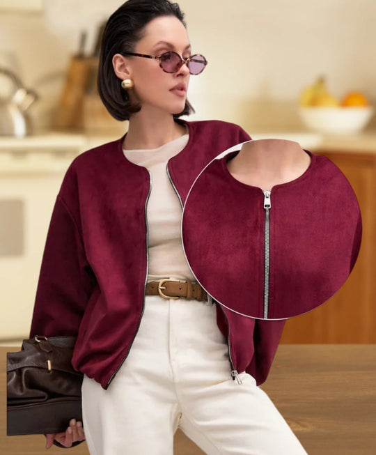 Damen weiche Oversized-Sweatjacke mit modernem Reißverschluss und seitlichen Eingrifftaschen EB