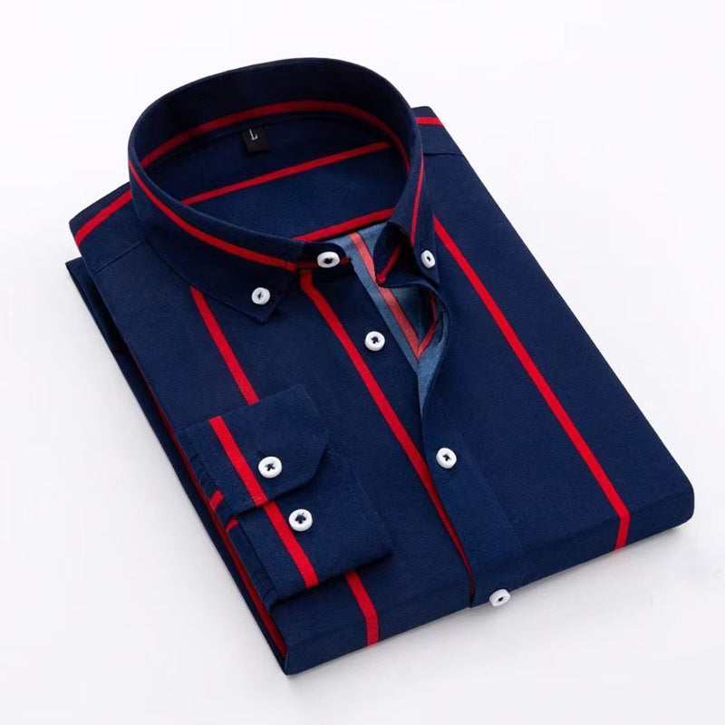Herren nan gestreiftes Business-Hemd mit Button-Down-Kragen, Brusttasche und bügelleichtem Baumwollmix EB