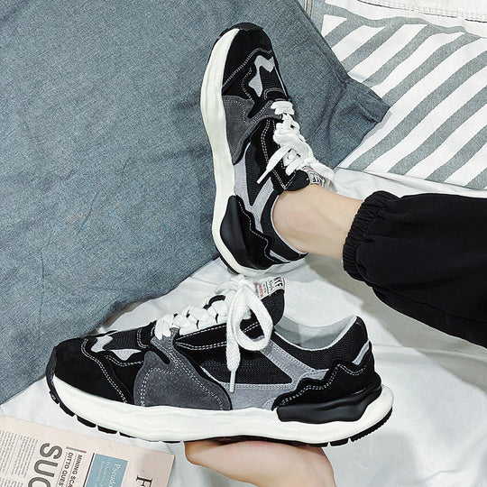 Herren retro-inspirierte Komfort-Sneaker mit Wildleder- und Mesh-Mix, gedämpfter Wellenlaufsohle und gepolstertem Knöchelkragen EB