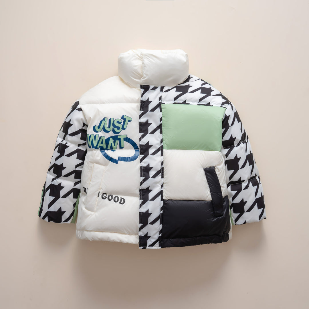 Damen Übergroße Steppjacke mit trendigem Patchwork-Design EB