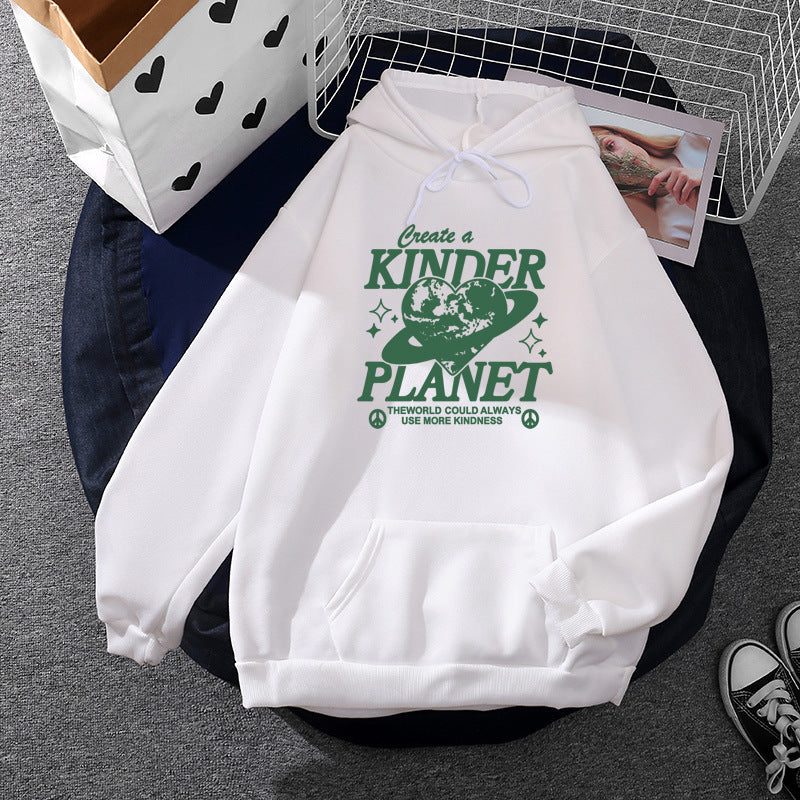 Unisex nan oversized Kapuzenpullover mit Statement-Print "Kinder Planet", Kängurutasche und weichem Futter EB