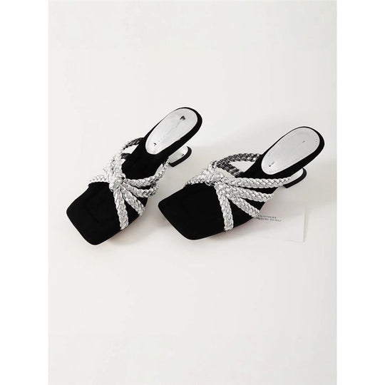 Damen elegante Mules mit geflochtenen Riemen EB