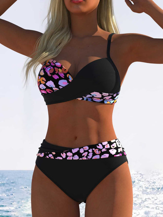 Damen Bikini-Set mit floralem Wickelmuster und bequemen High-Waist-Höschen EB