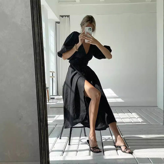 Damen Maxikleid mit eleganten Puffärmeln EB