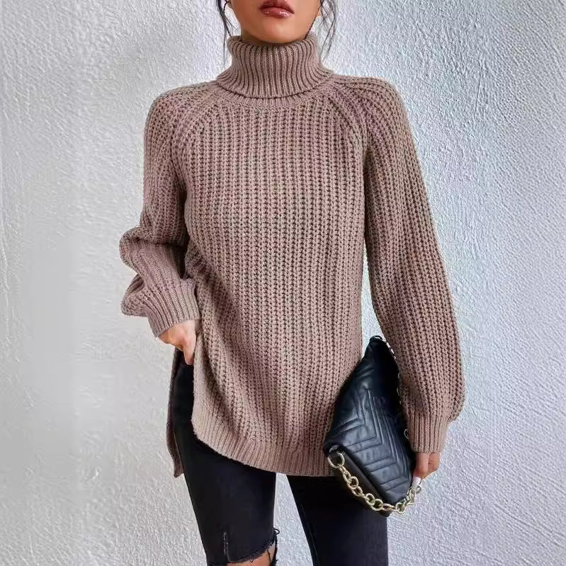 Damen Strickpullover mit hohem Kragen und strukturiertem Wabenmuster EB