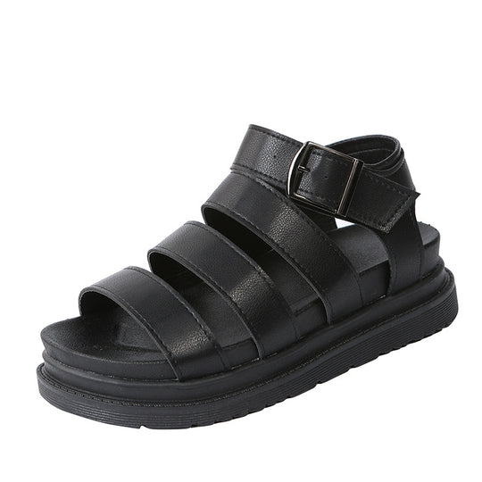 Damen  komfortable Gladiator‑Sandale mit extra gedämpftem Komfortfußbett, vier breiten Riemen und verstellbarer Metallschnalle EB