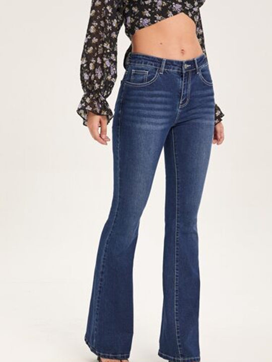 Damen Bootcut Jeans mit verschlissenen Details und hohem Bund EB