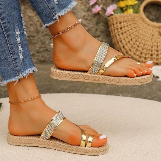 Damen komfortable Riemchen-Sandalen mit eleganter Glitzer-Applikation EB