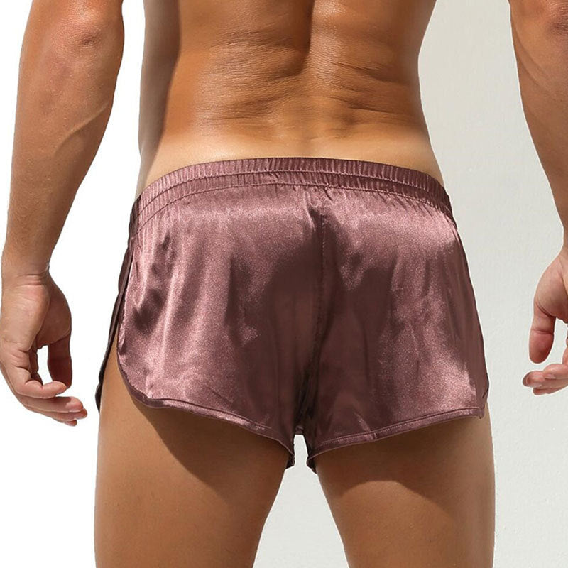 Herren nan kurze Satin-Schlafshorts mit elastischem Bund und seitlichem Schlitz EB