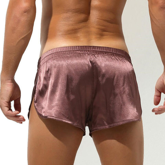 Herren nan kurze Satin-Schlafshorts mit elastischem Bund und seitlichem Schlitz EB