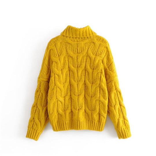Damen Grobstrickpullover mit hohem Kragen und elegantem Zopfmuster EB