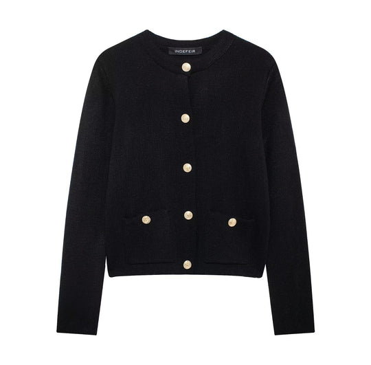 Damen Strickjacke mit schimmernden Knöpfen und Taschen EB