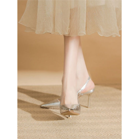 Damen Slingback High Heel Schuhe aus glänzendem Silber EB