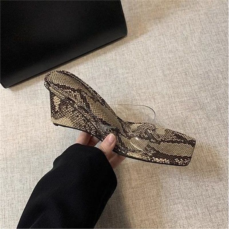 Damen moderne und schicke Mules aus transparentem Material mit Schlangenmuster EB