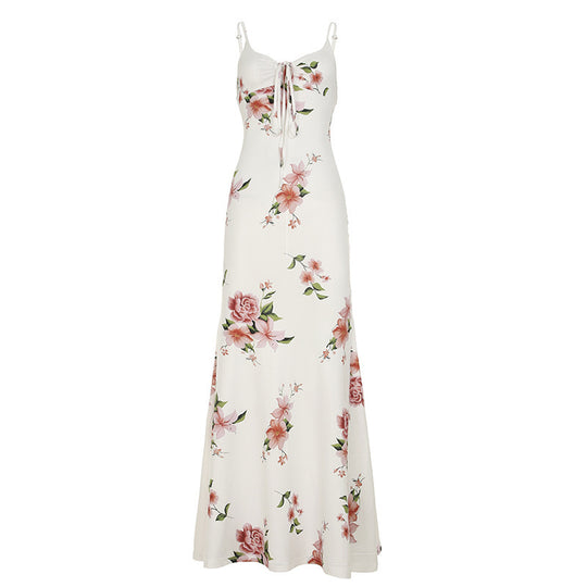 Damen Maxikleid mit floralem Design und verstellbaren Spaghettiträgern EB