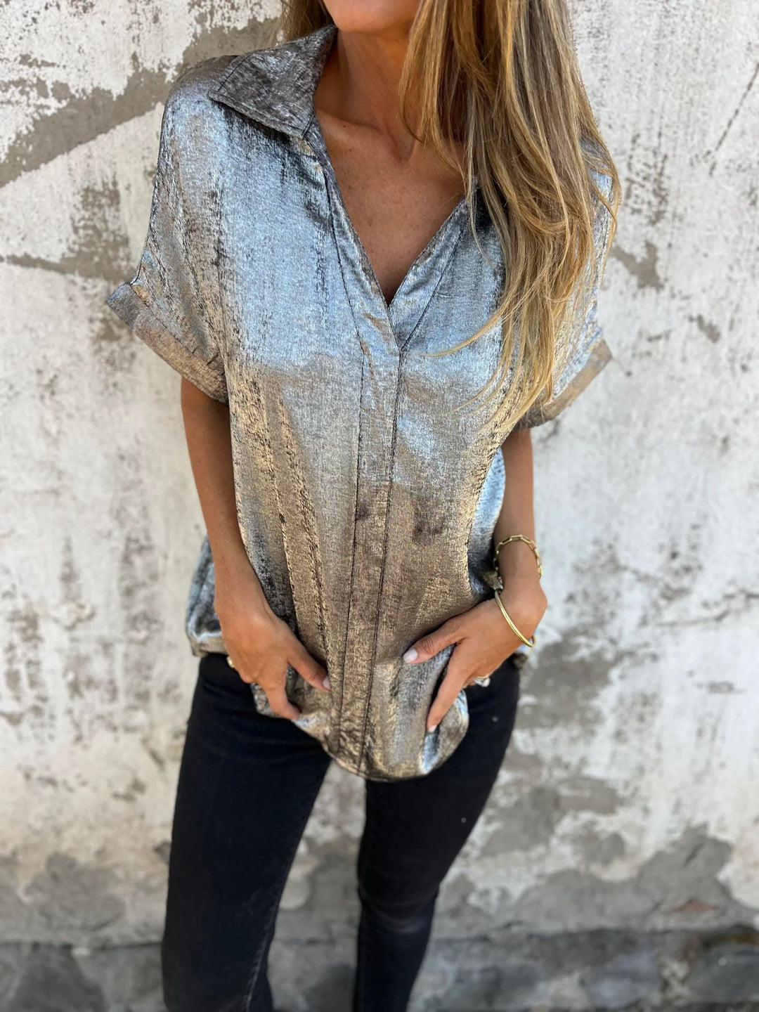Damen Satinbluse mit modischem Kragen und elegantem Schnitt EB
