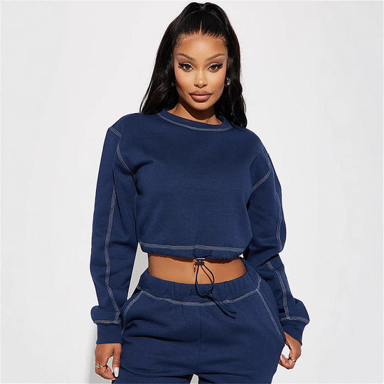 Damen trendiges Cropped Sweatshirt und weite Jogginghose-Set EB