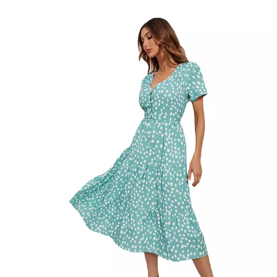 Damen Midi-Kleid mit Flügelärmeln und Knopfleiste EB