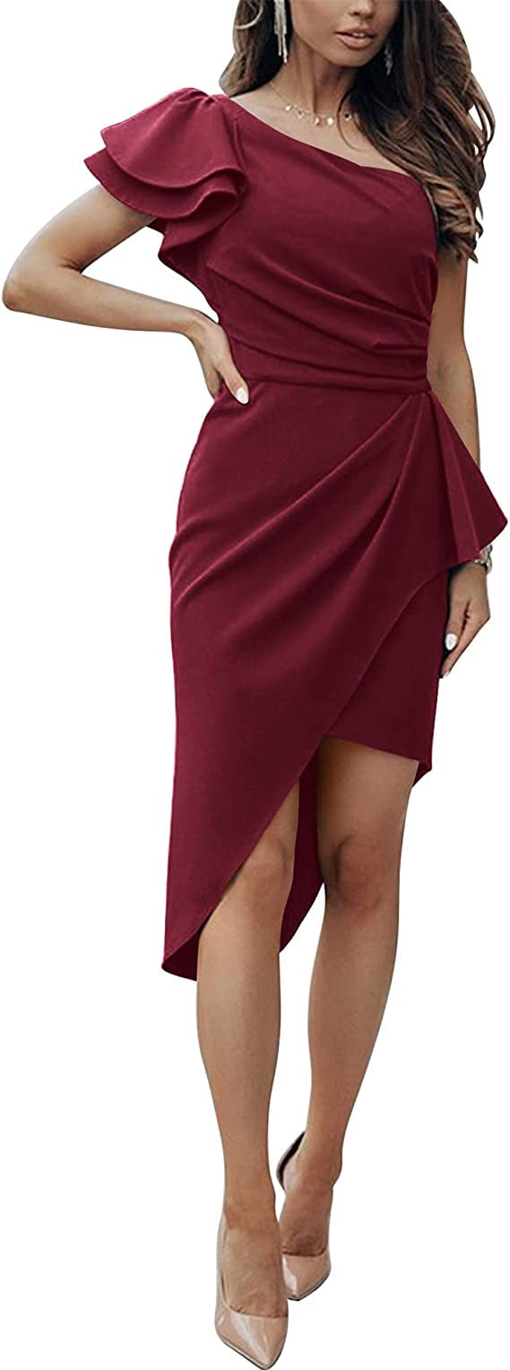 Damen Elegantes Wickelkleid mit asymmetrischem Saum und Rüschendetails EB