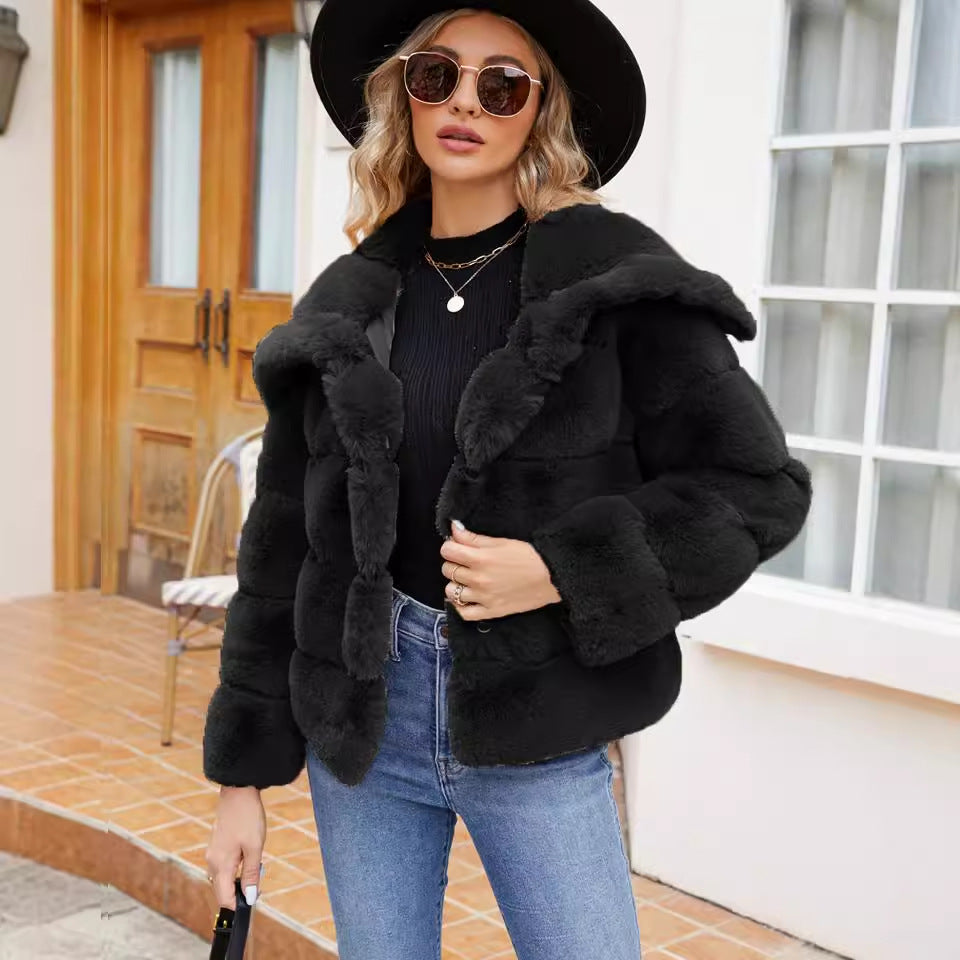 Damen Fleece-Puffjacke mit Kapuze EB