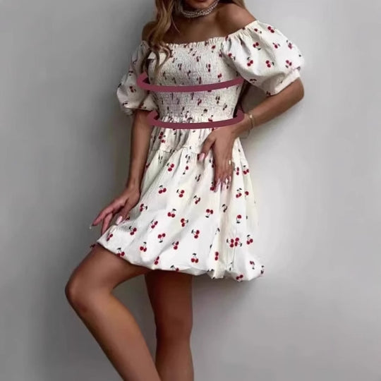 Damen Sommerliches Minikleid mit Puffärmeln und floralem Design EB