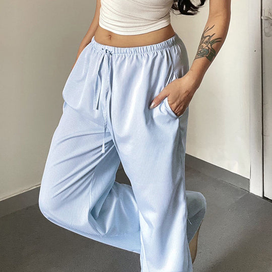 Damen entspannte Baumwoll-Hose mit leichtem Streifenmuster EB