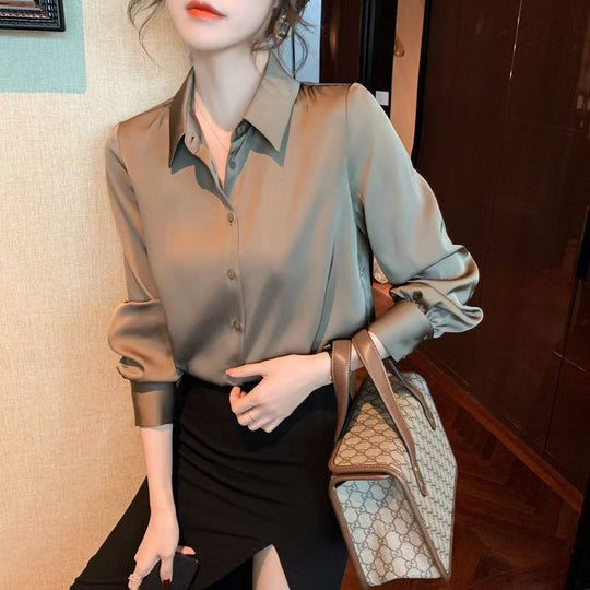 Damen Elegante Bluse aus feinem Satin mit Rüschendetails EB