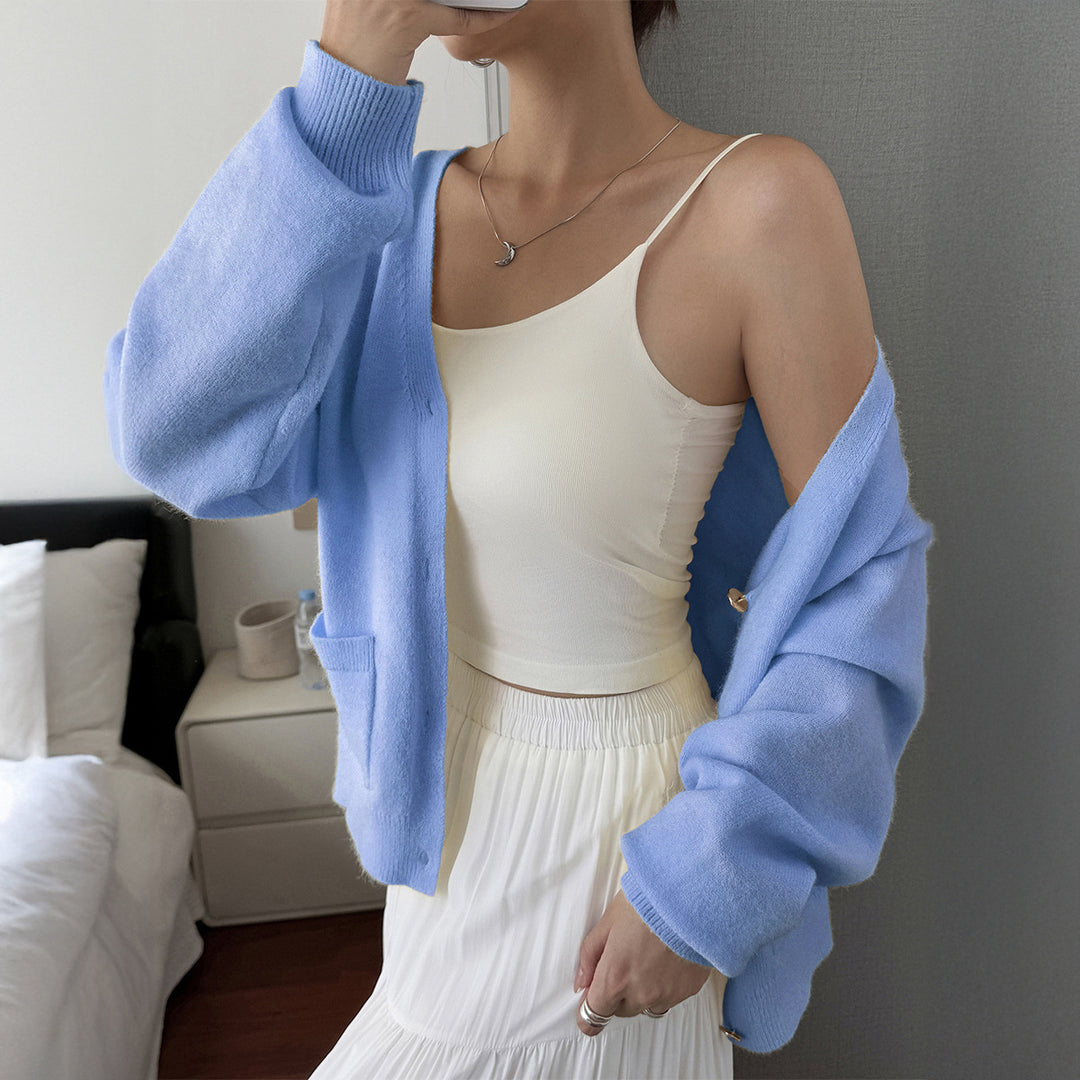 Damen nan kuschelige Oversize-Strickjacke mit aufgesetzten Taschen, weitem Arm und feinem Kaschmir-Mix EB