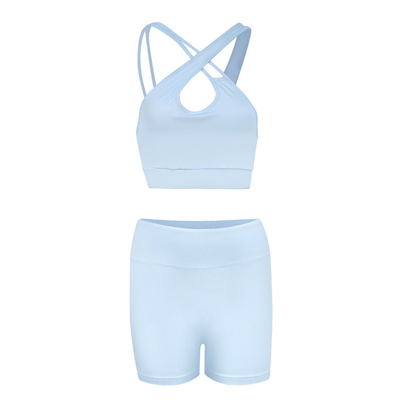 Damen Sportliches Set aus bügelfreiem Stretch-Material mit Racerback-Oberteil und bequemen Shorts EB