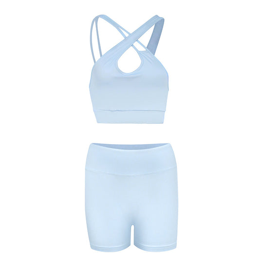 Damen Sportliches Set aus bügelfreiem Stretch-Material mit Racerback-Oberteil und bequemen Shorts EB