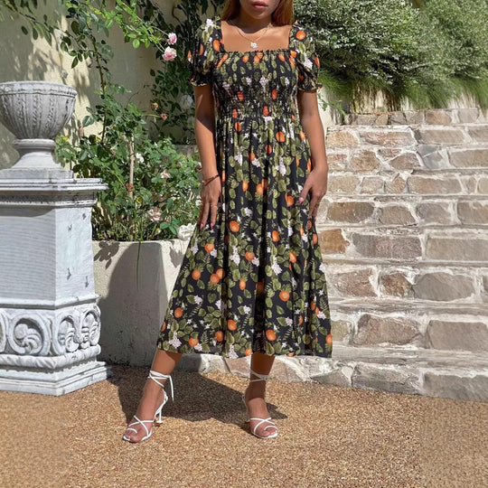 Damen Maxikleid mit floralen Stickereien und elastischem Einsatz EB