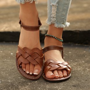 Damen bequeme geflochtene Sandalen mit verstellbarem Riemen EB