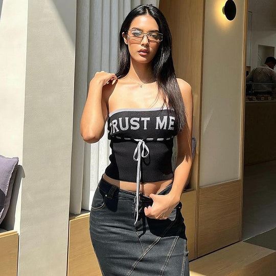 Damen lässiges Bustier-Top mit trendy Schriftzug EB