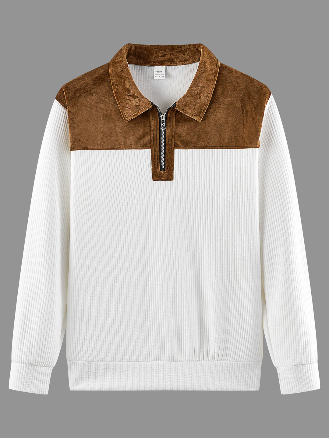 Unisex nan feinstrukturierter Strickpullover mit halbem Reißverschlusskragen und Samtbesatz EB