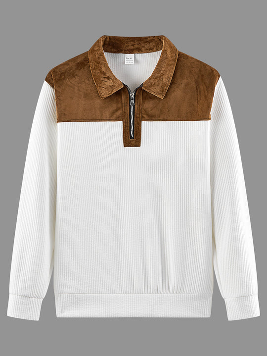 Unisex nan feinstrukturierter Strickpullover mit halbem Reißverschlusskragen und Samtbesatz EB