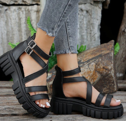 Damen Plateausandalen mit verstellbaren Riemen und robustem Profil EB