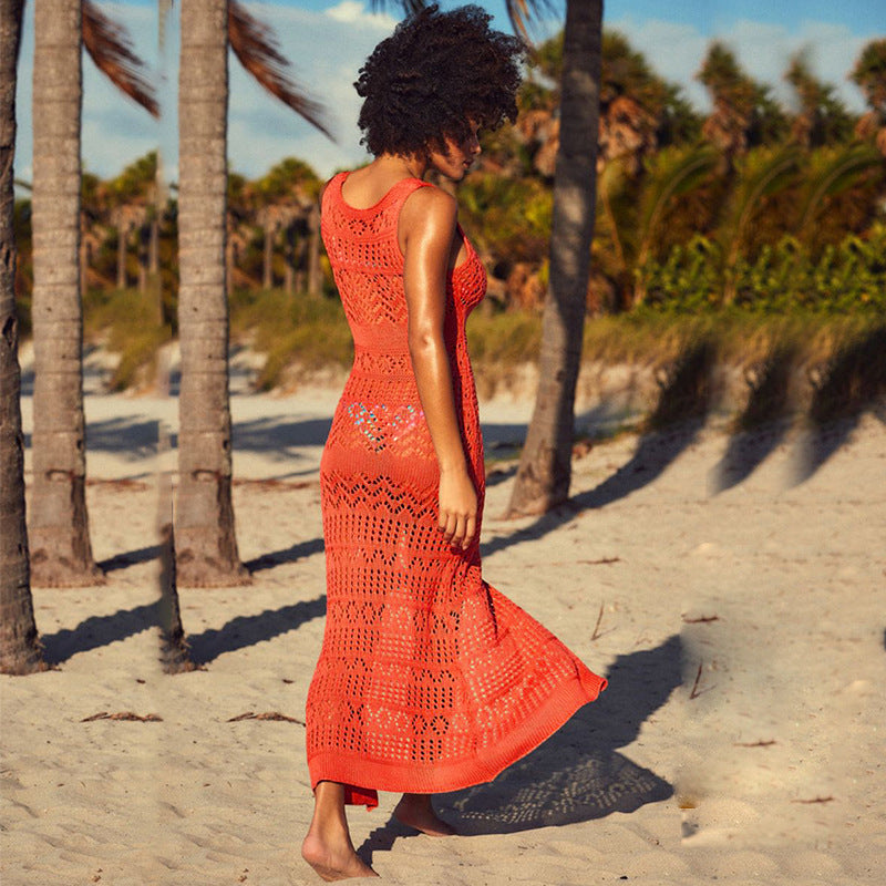 Damen Häkel-Strandkleid mit hohem Schlitz EB