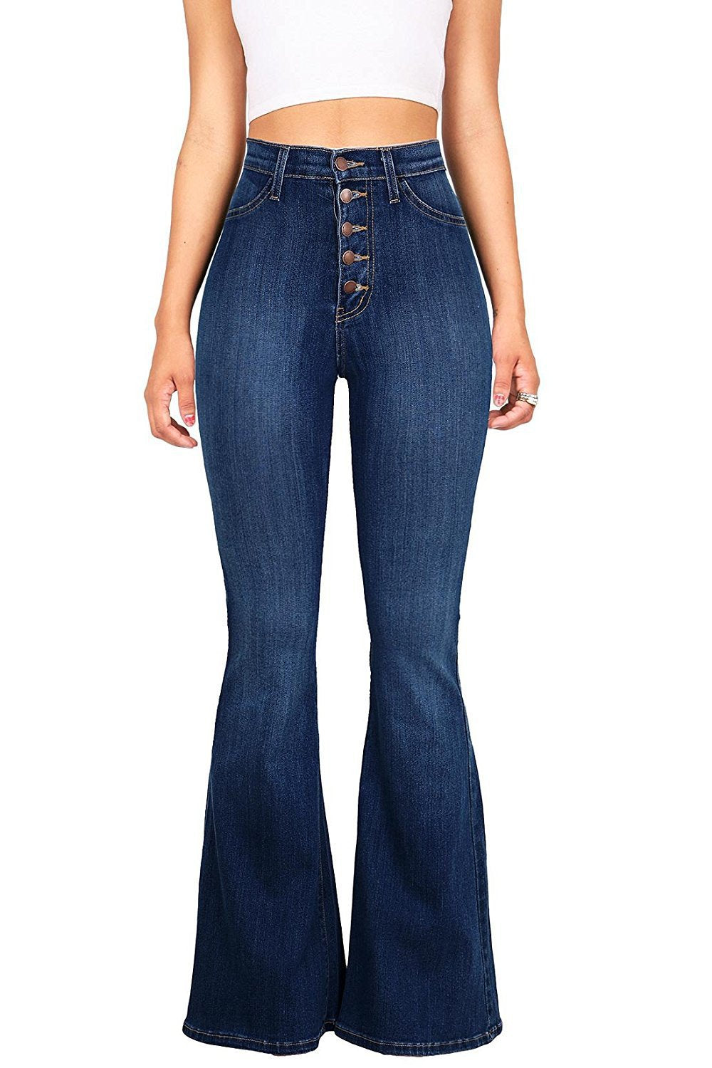 Damen Flared Jeans mit hohem Bund und dekorativer Knopfleiste EB