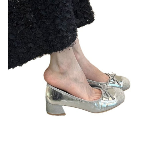 Damen Ballerinas mit glänzender Oberfläche und niedlichem Schleifen-Detail EB