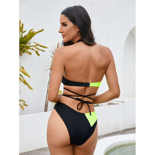 Damen Triangel-Bikini mit asymmetrischem Design und modischen Bindebändern EB