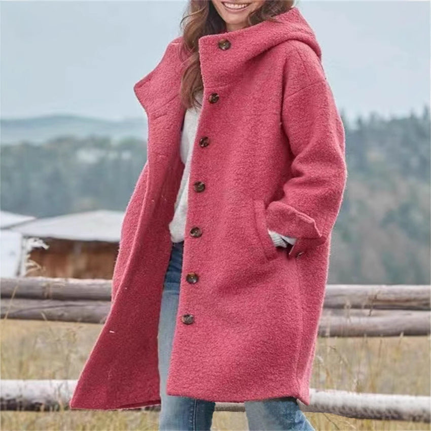 Damen Übergroßer Wollmantel mit stylischem Kragen und Knopfdetails EB