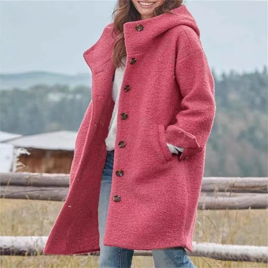 Damen Übergroßer Wollmantel mit stylischem Kragen und Knopfdetails EB