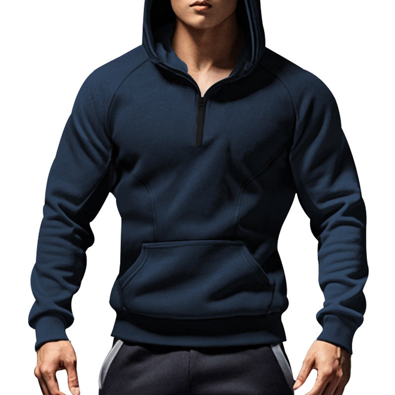 Herren sportlicher Kapuzenpullover mit halbem Reißverschluss und praktischen Taschen EB
